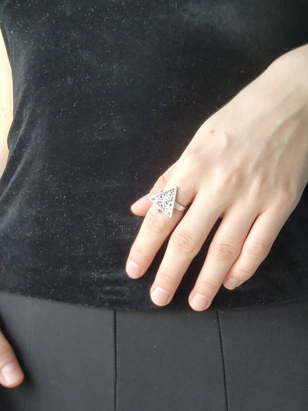 Vintage sterling silver 80s funky sci-fi style triangular clock ring - Picture 7 of 12